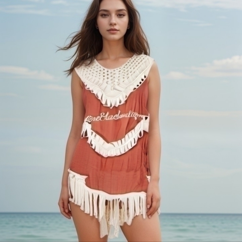 UMGEE AUTUMN SUNRISE MACRAME DESIGN TUNIC TOP SZ L XL
